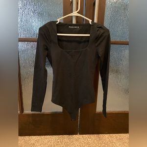 A&F Long-Sleeve Cotton-Blend Seamless Fabric Squareneck Bodysuit
